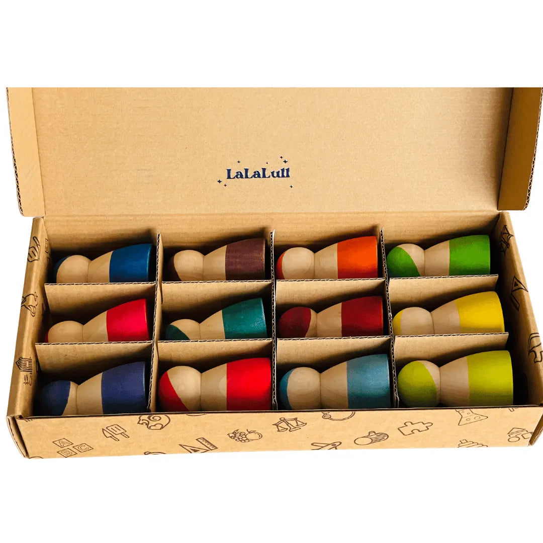 12 Wooden Rainbow Dolls