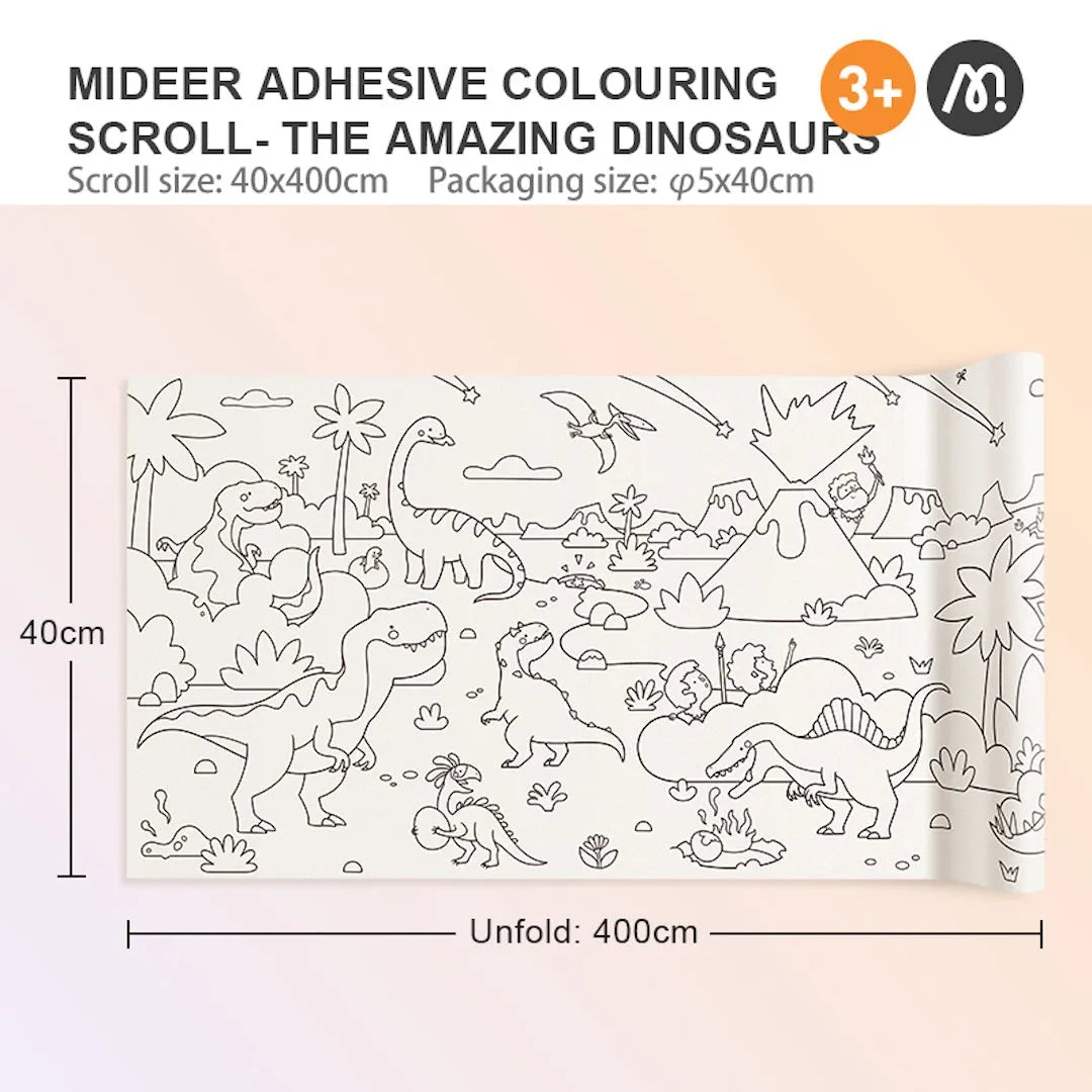 Adhesive Coloring Paper Scroll 4 Meters: Dinosaurs