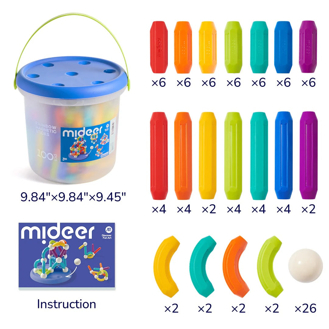 Mideer Rainbow Magnetic Building Stick 100P