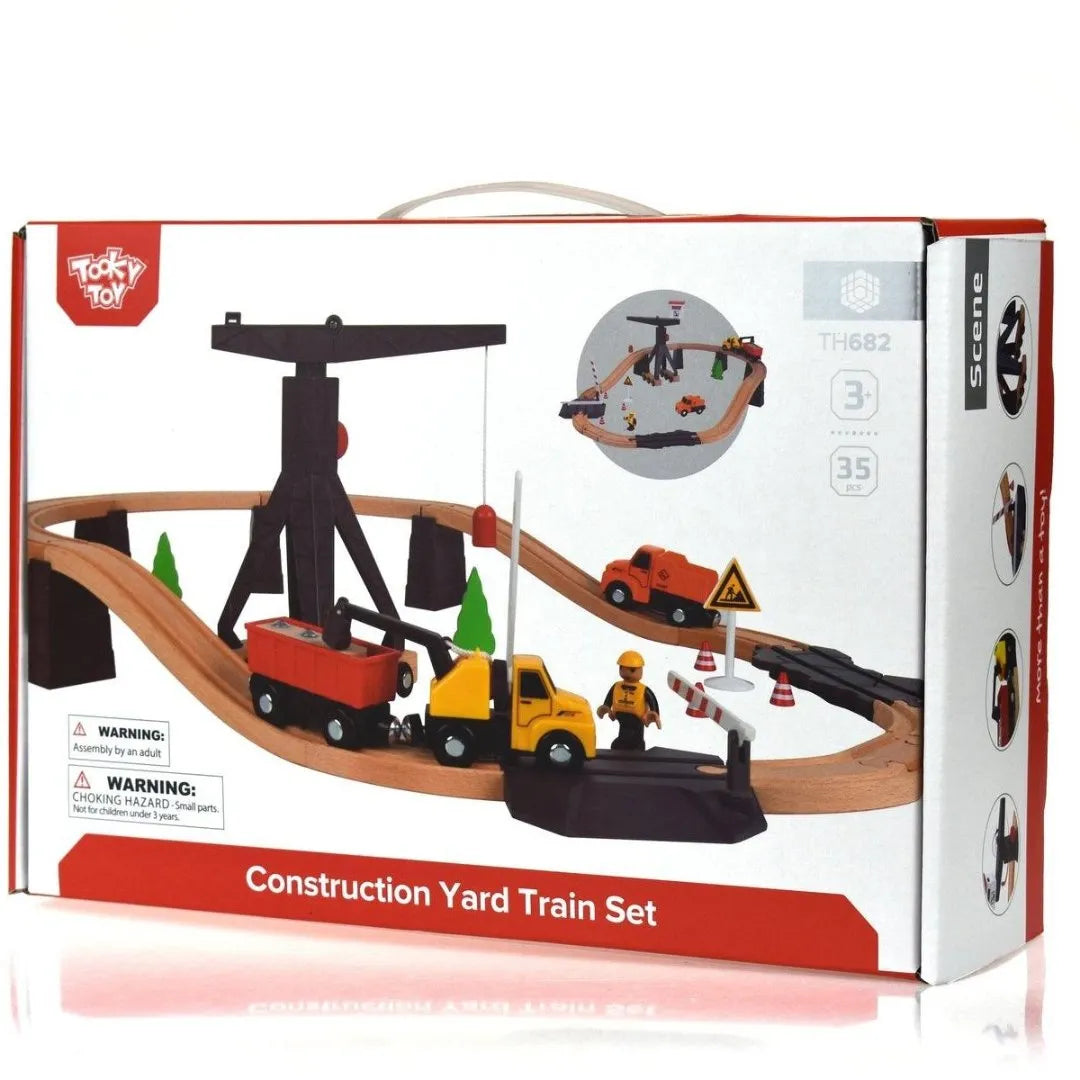 35pc Tooky Toy Construction Yard Vehicles/Train/1.7M Track Kids Fun Playset 3+