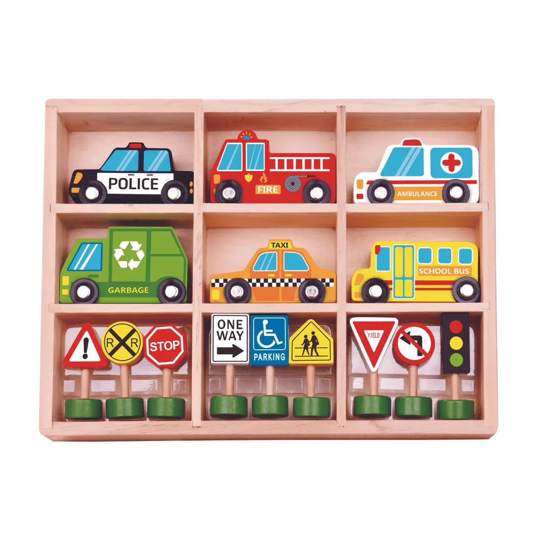 Wooden Cars & Street Sign