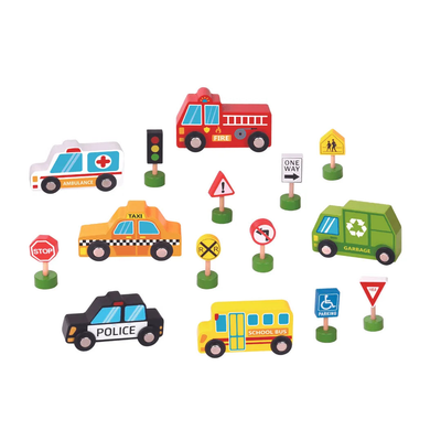 Wooden Cars & Street Sign