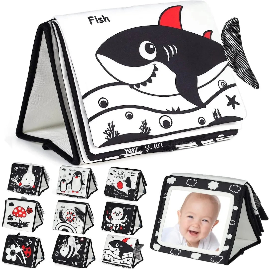 Tummy Time Foldable Mirror with Interactive Sensory Book