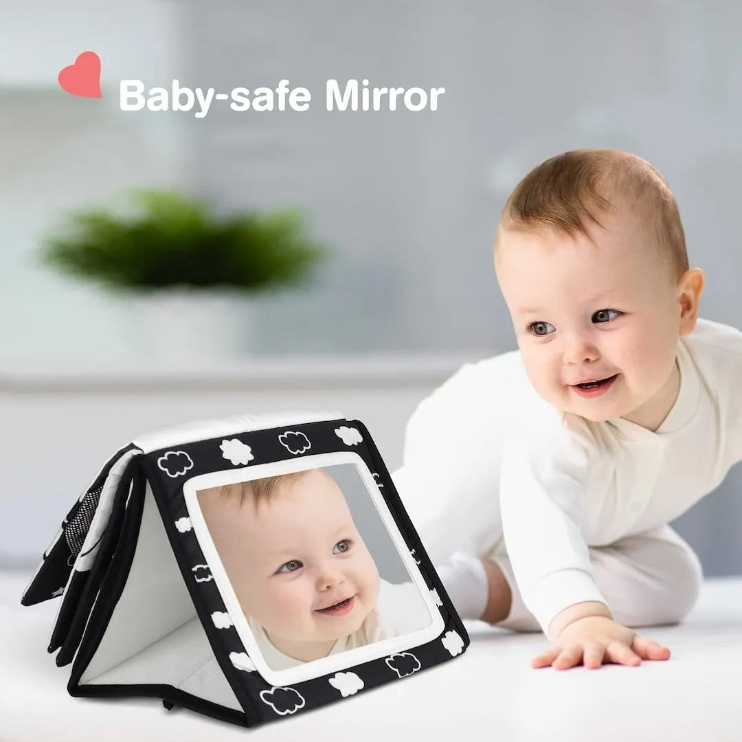 Tummy Time Foldable Mirror with Interactive Sensory Book