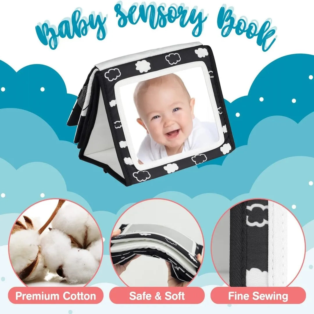 Tummy Time Foldable Mirror with Interactive Sensory Book