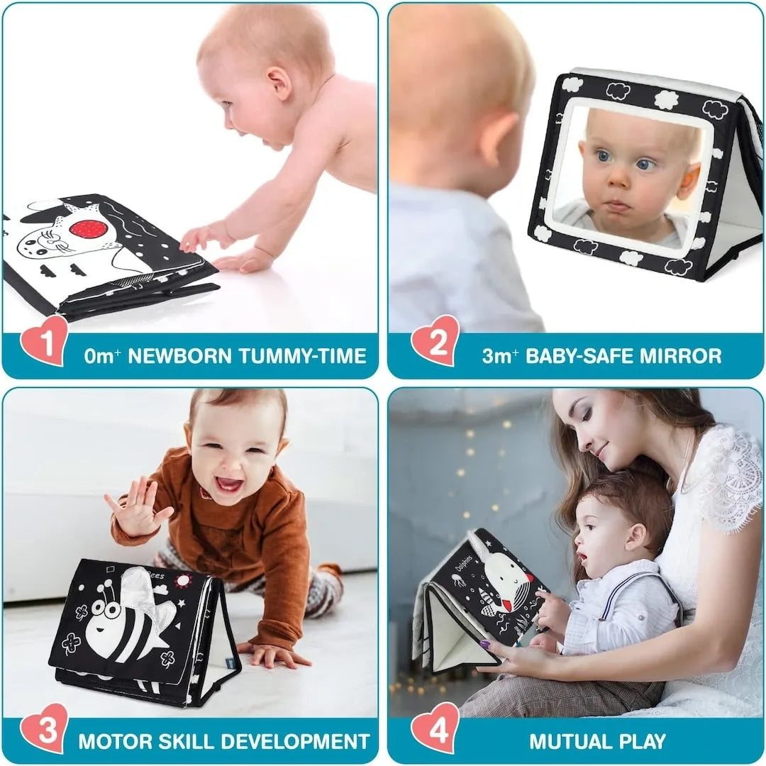Tummy Time Foldable Mirror with Interactive Sensory Book