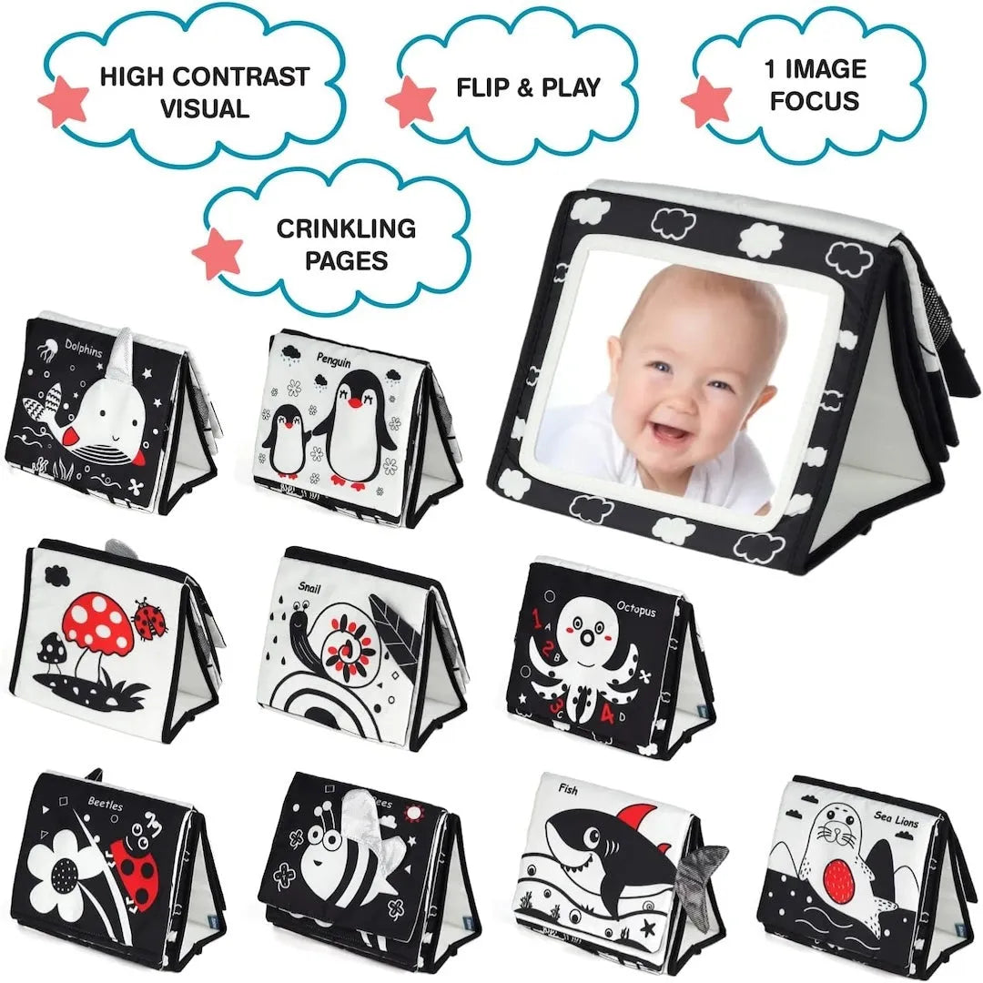 Tummy Time Foldable Mirror with Interactive Sensory Book