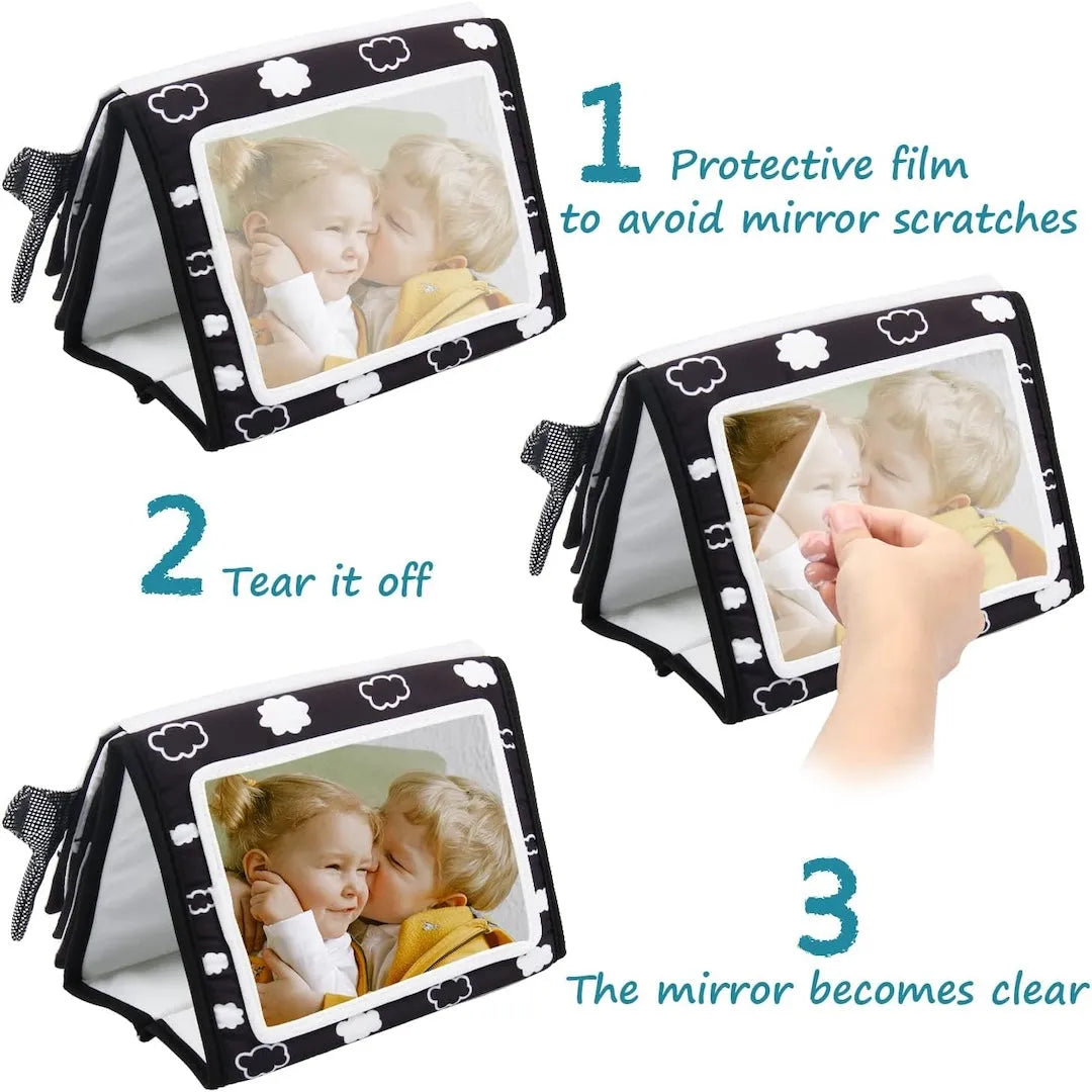 Tummy Time Foldable Mirror with Interactive Sensory Book