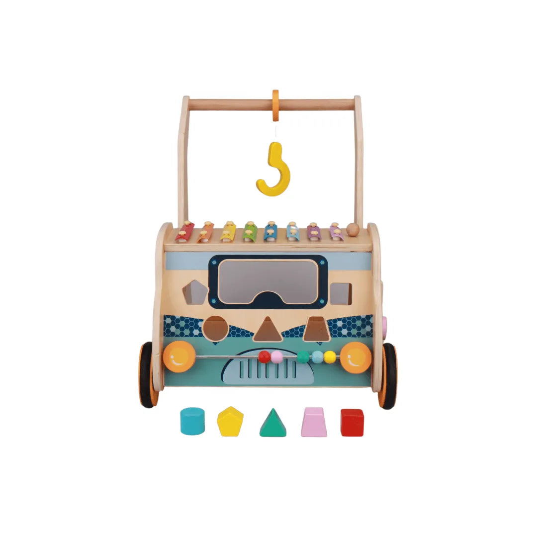 wooden baby walker with block