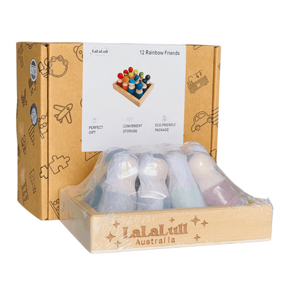wooden rainbow dolls with tray