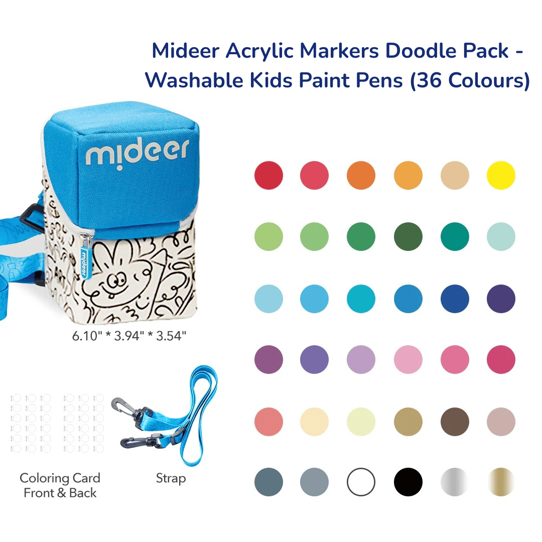 Mideer Acrylic Markers Doodle Pack - Washable Kids Paint Pens (36 Colours)
