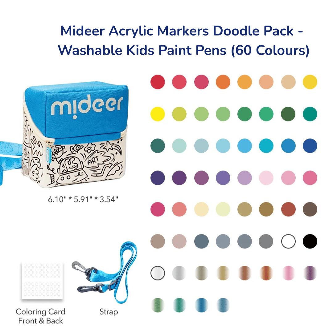 Mideer Acrylic Markers Doodle Pack - Washable Kids Paint Pens (60 Colours)