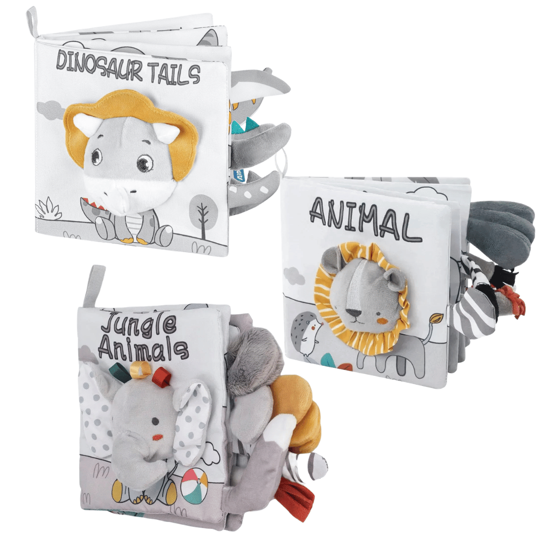 Set of children's books with animal-themed illustrations on a white background
