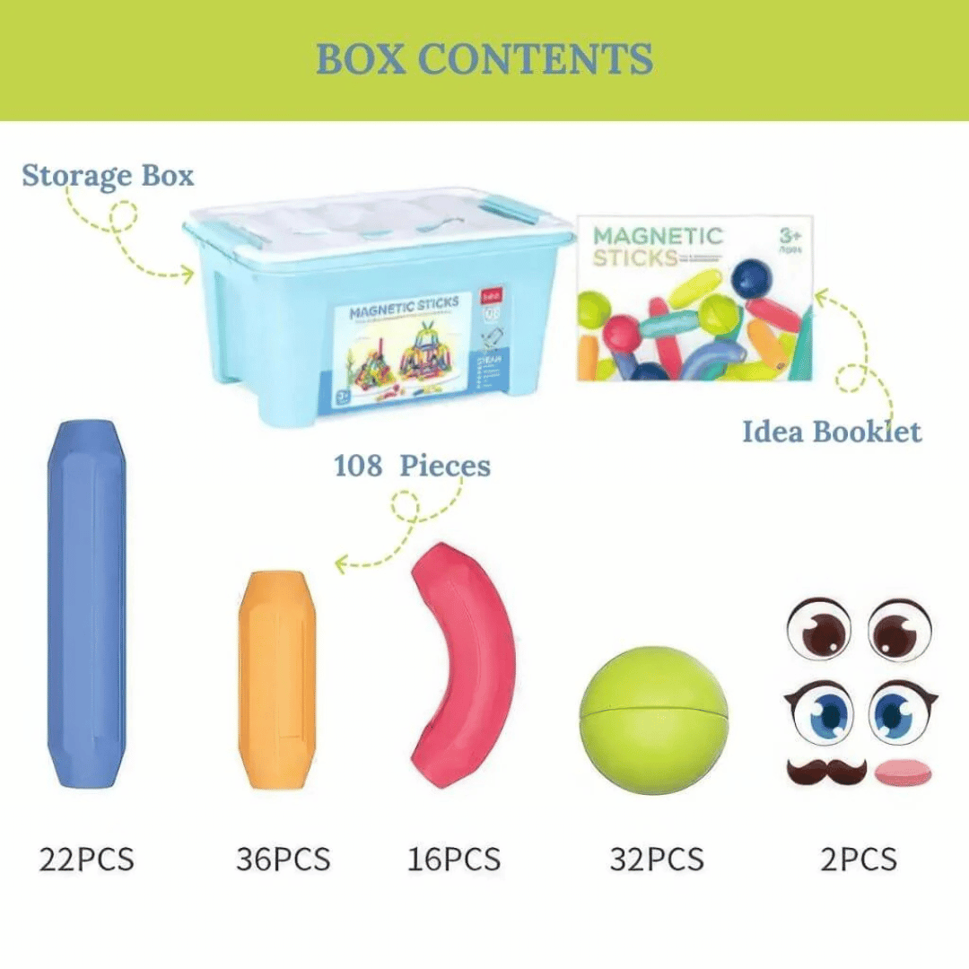 Kebo Magnetic Sticks Building Set 108 Pieces