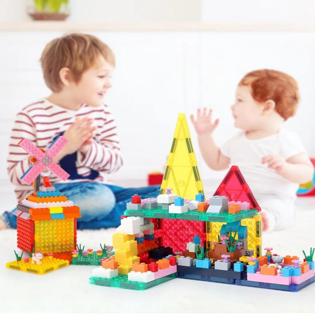 Mini Building Blocks with Magnetic Tiles - 516 Pieces