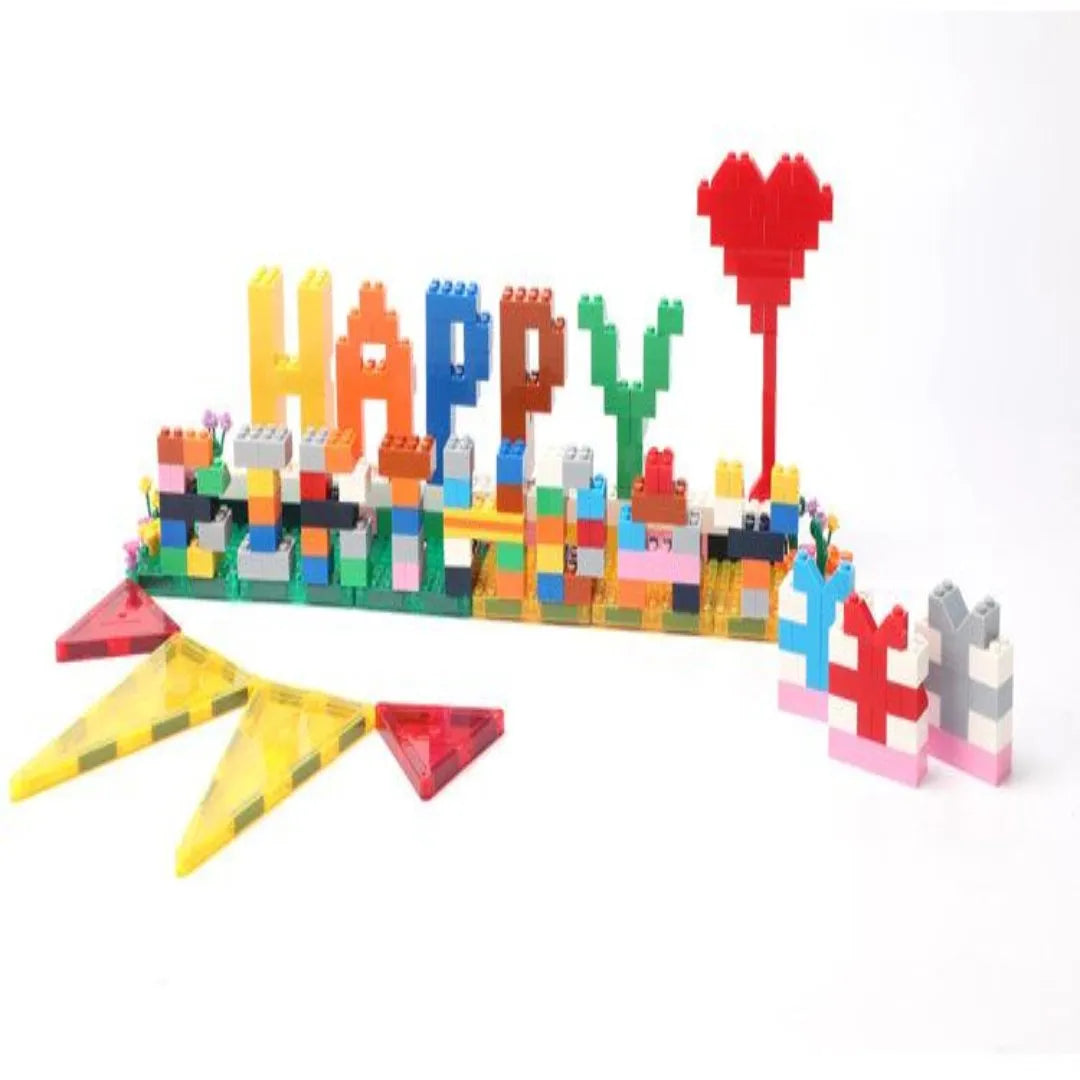 Mini Building Blocks with Magnetic Tiles - 516 Pieces