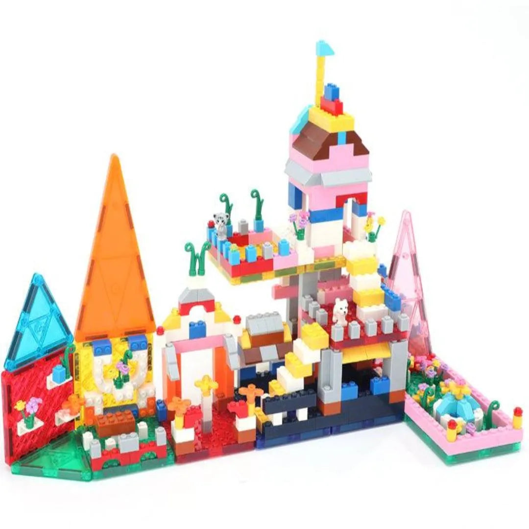 Mini Math Blocks Mini Building Blocks with Magnetic Tiles - 516 Pieces