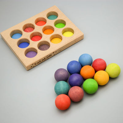Wooden Rainbow Balls with Tray
