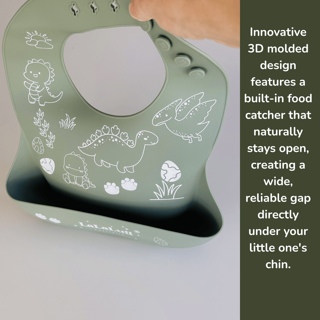 LaLaLull Australia® Silicone Baby Bib – Sage Dinosaur (2026 Edition)
