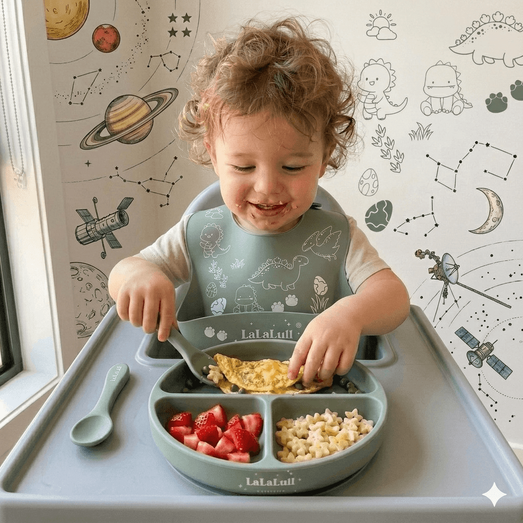 LaLaLull Australia® Silicone Baby Bib – Sage Dinosaur (2026 Edition)