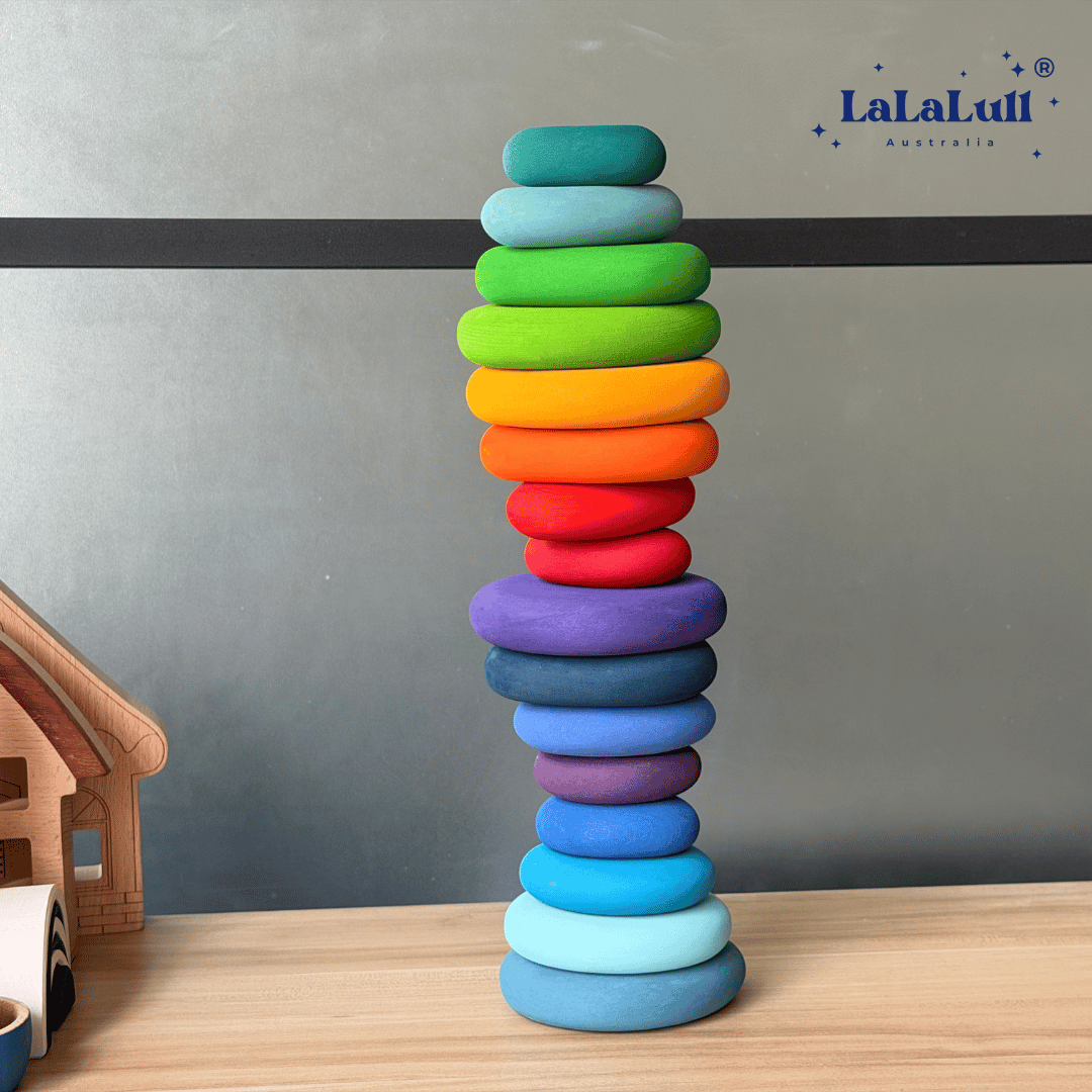 LaLaLull Australia® Wooden Rainbow Stacking Pebbles (16pcs)