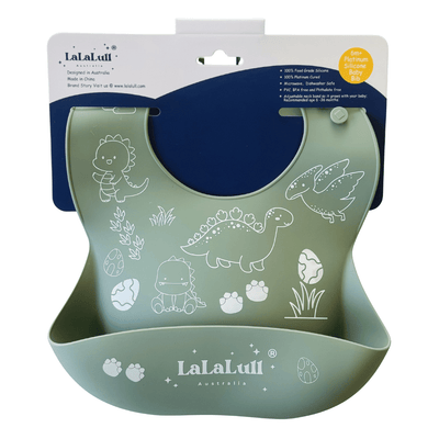 LaLaLull Australia® Silicone Baby Bib – Sage Dinosaur (2026 Edition)
