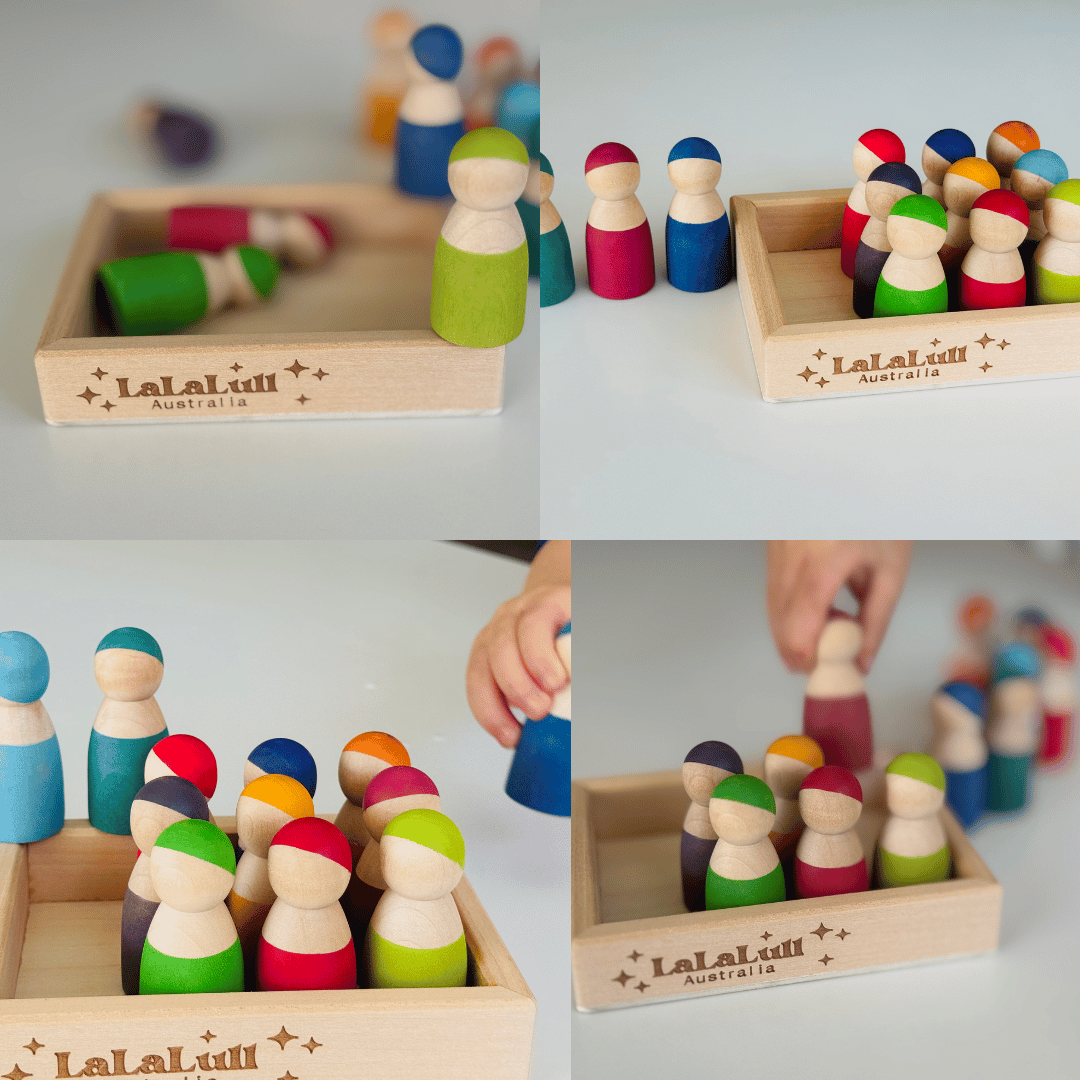 LaLaLull Australia® Wooden Rainbow Dolls with Tray