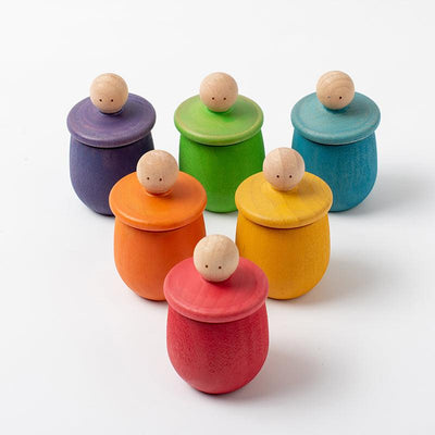 LaLaLull Wooden Rainbow Colored Cyclone Top (Set of 6)
