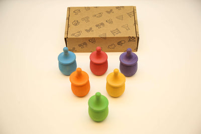 LaLaLull Wooden Rainbow Colored Cyclone Top (Set of 6) - Babycoo