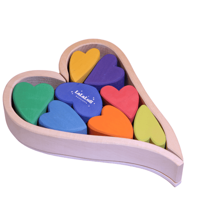 LaLaLull Wooden Rainbow Heart-Shaped Blocks Set