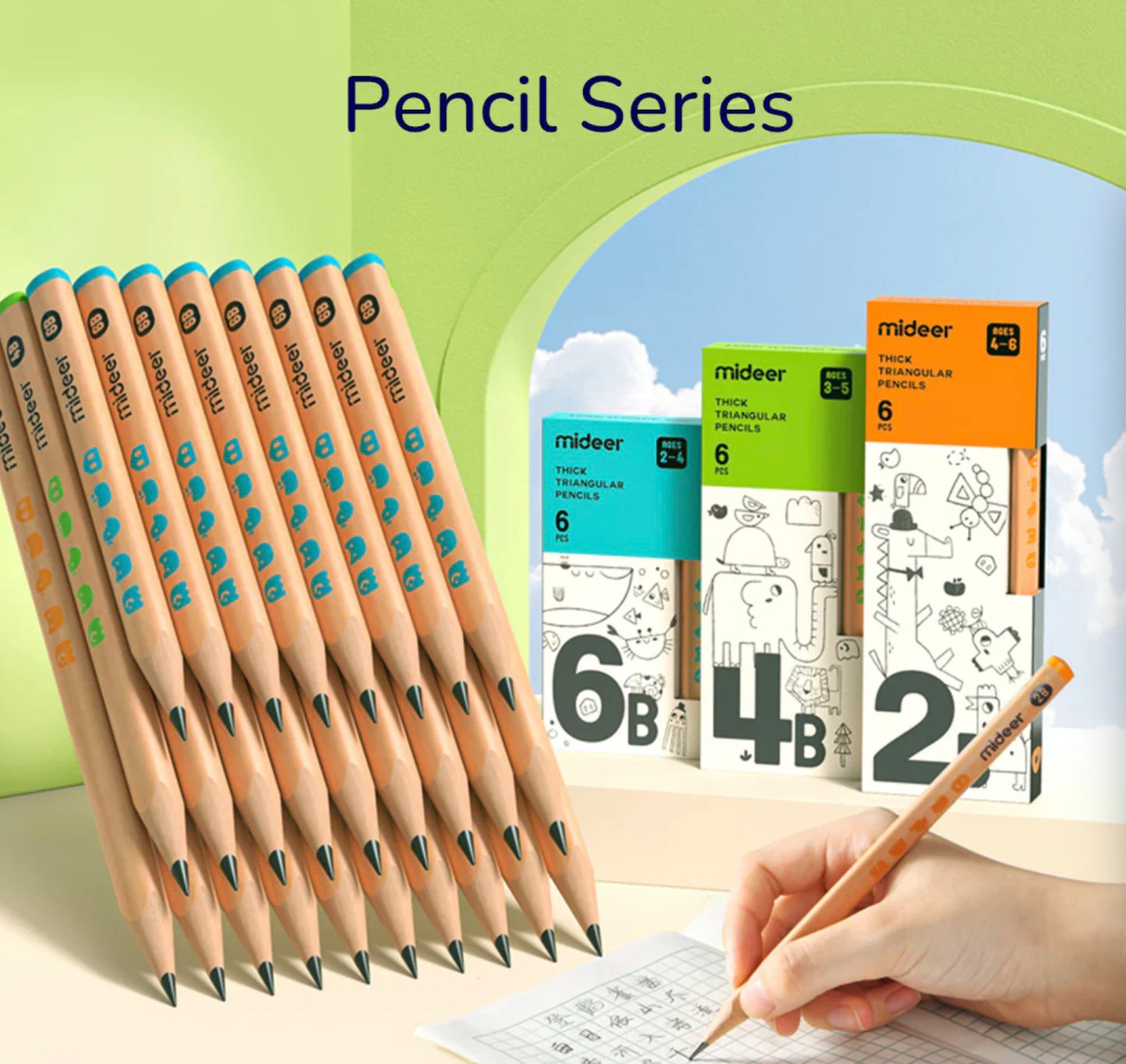 Mideer - Thick Triangular Pencils 4B 6Pcs