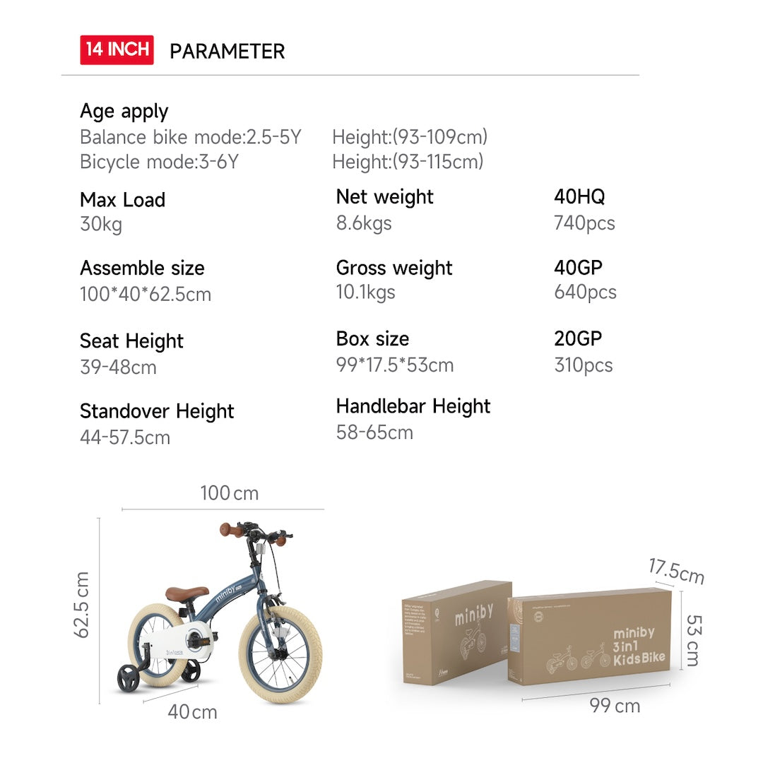 Qplay Miniby 3-in-1 Kids Bike (14 Inch)