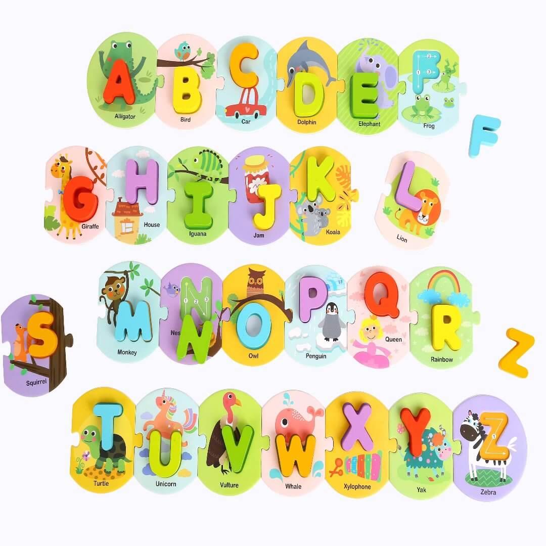 Tooky Toy Kids Wooden Alphabet Puzzle In Carry Box