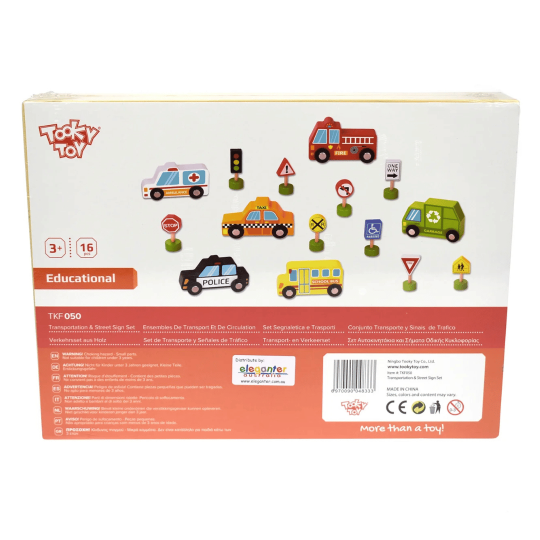 Tooky Toy Transportation & Street Sign Set 16Pcs Set