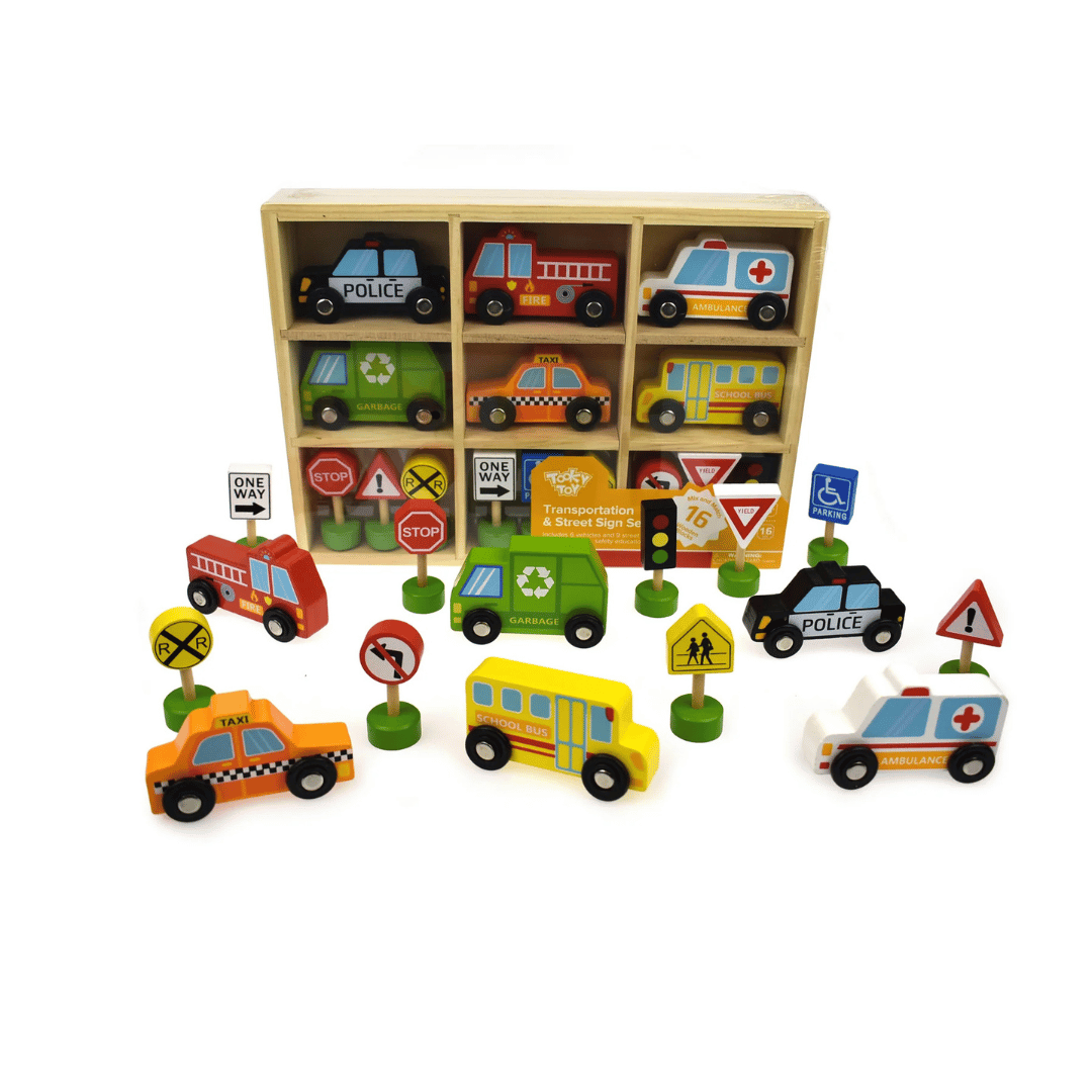 Tooky Toy Transportation & Street Sign Set 16Pcs Set