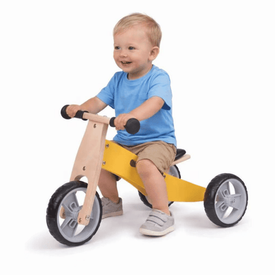Wooden Balance Bike 2-in-1 Yellow 18M+