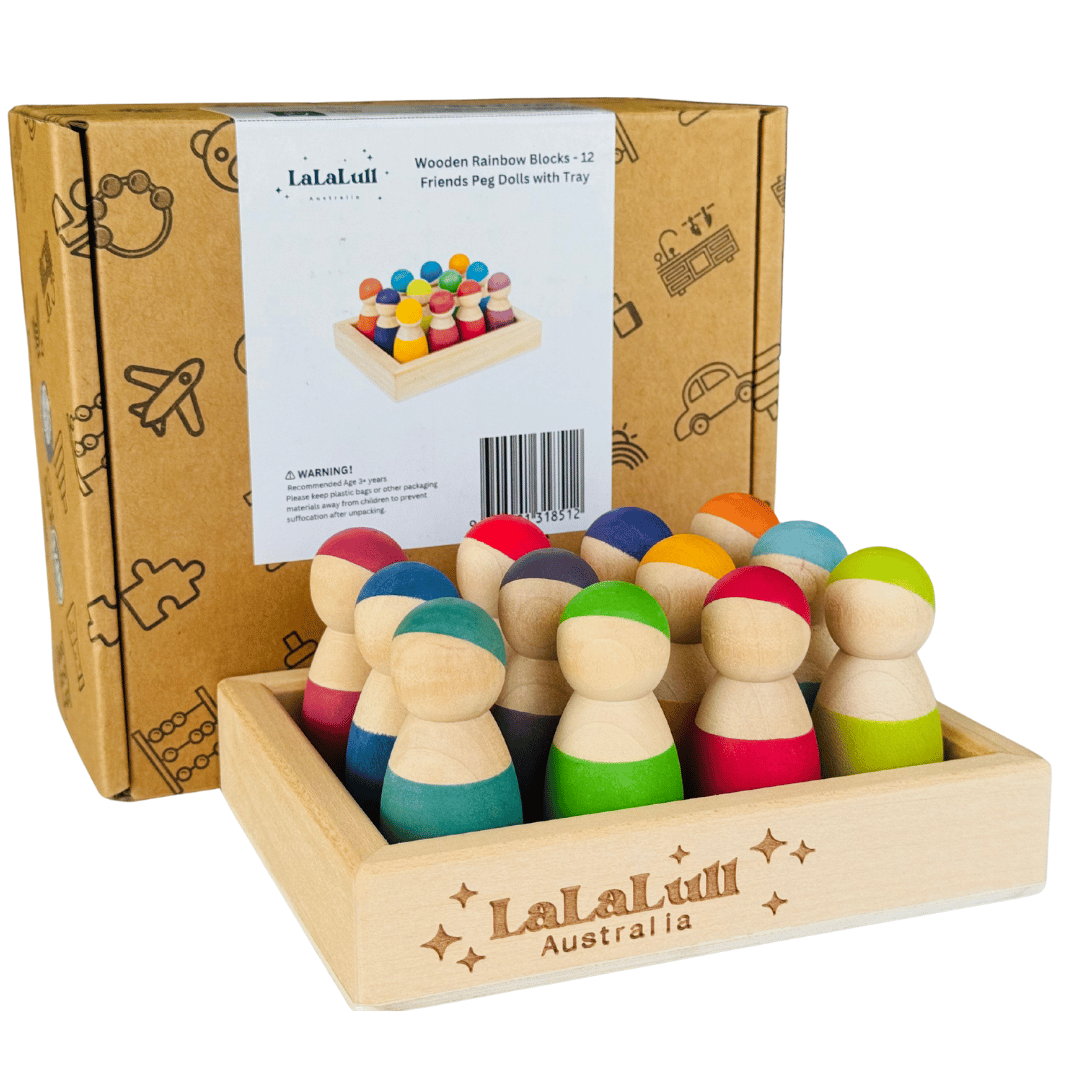 LaLaLull Australia® Wooden Rainbow Dolls with Tray