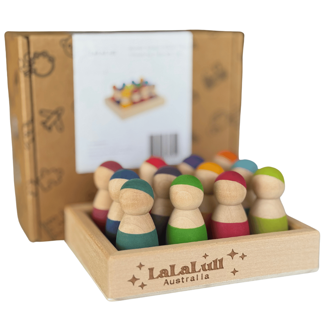 LaLaLull Australia® Wooden Rainbow Dolls with Tray