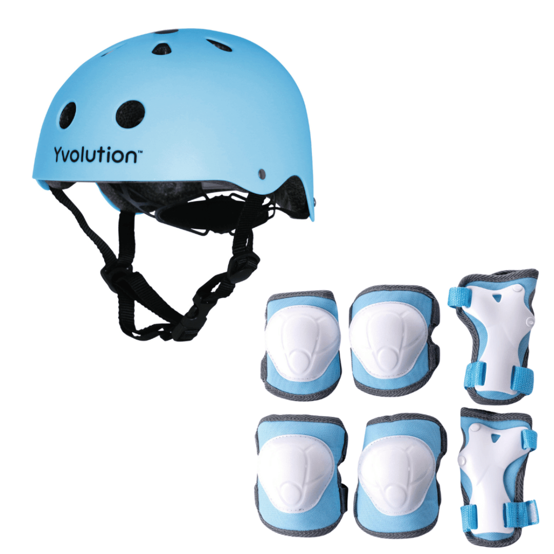 Yvolution Kids Helmet and Knee Pads - 7 in 1 Blue